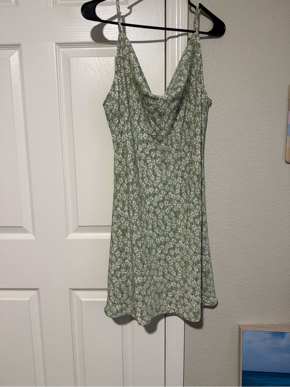 SHEIN Green Floral Cowl Neck Mini Slip Dress